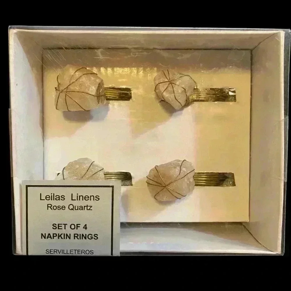 Leilas Linens Rose Quartz Set of 4 Napkin Rings Handcrafted NEW
